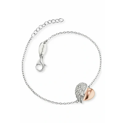 Afbeelding van Engelsrufer Damesarmband van Sterling zilver en harthangers, met drie witte zirkoniastenen, karabijnsluiting, in lengte verstelbaar, nikkelvrij, zilver, Kubieke zirkonia