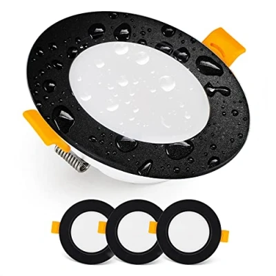 Afbeelding van Emos Exclusieve led inbouwspot, downlight, plafondspots, IP54, voor badkamer, vochtige ruimtes, neutraal wit, 4000 K, 3 stuks, extra plat, rond, 5 watt (5 W) / 500 lumen, zwart
