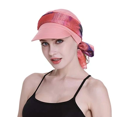 Afbeelding van FocusCare Newsboy pet voor dames, chemo, met sjaals, geschenken, haaruitval, het hele jaar door verkrijgbaar, Koraal, Eén maat