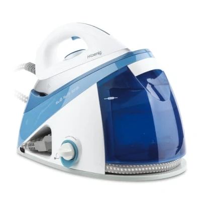 Afbeelding van H.Koenig Stoomstation V24, hoge druk, 6 bar, continu krachtige stoomstoot, 150 g/min, onbeperkte batterijduur, verticale stoom, EasyGlide keramische zool, 1,1 l, anti kalk