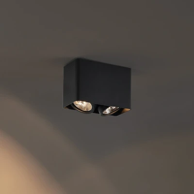 Afbeelding van QAZQA vox Design Plafondspot Spotje Opbouwspot 2 lichts L 17.8 cm Zwart Woonkamer Slaapkamer Keuken