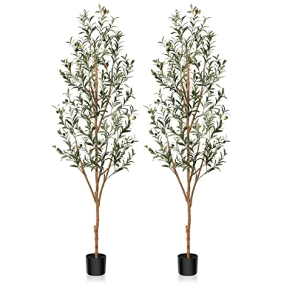 Afbeelding van Kazeila Kunstolijfboom, 180 cm, kunstplanten, voor binnen, kunstplant, decoratie huis, balkon, (2 stuks)