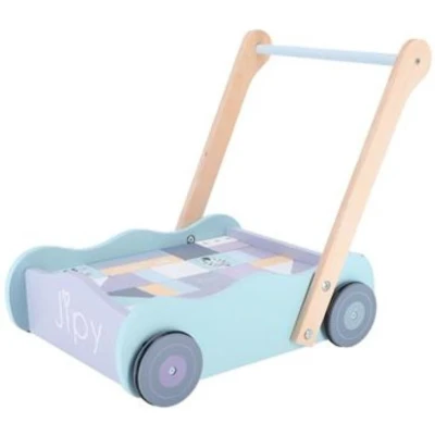 Afbeelding van Jipy Houten Blokkenkar Met Blokken Paars/Blauw
