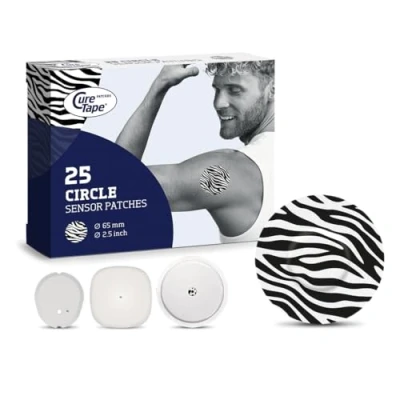 Afbeelding van CureTape Sensor Patches ART Circle Zebra Freestyle Libre 2 &amp; 3 Dexcom G7 Medtronic Simplera 25 Stuks
