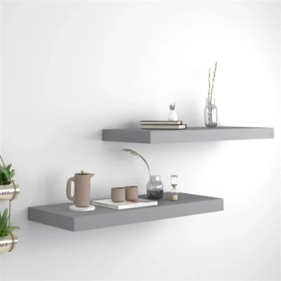 Image de vidaXL Étagères murales flottantes 2 pcs Gris 60x23,5x3,8 cm MDF323854
