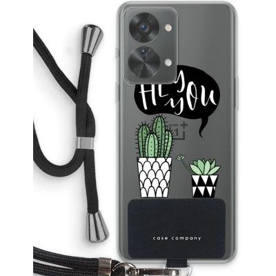 Afbeelding van Case Company® hoesje met Koord geschikt voor OnePlus Nord 2T Hey you cactus Telefoonhoesje Zwart Bescherming aan alle Kanten en Over de Schermrand