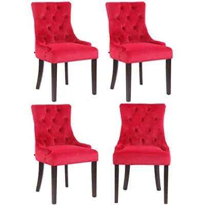 Afbeelding van CLP Aberdeen Set van 4 eetkamerstoelen Zonder armleuning Hout Fluweel rood antiek