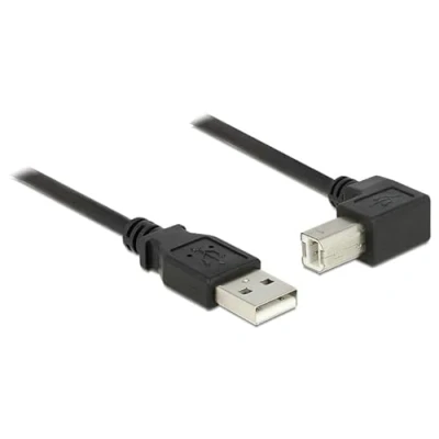 Afbeelding van USB A naar B haaks (beneden) kabel USB2.0 tot 2A / zwart 3 meter