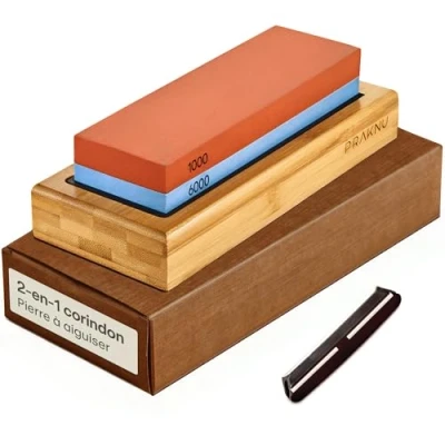 Afbeelding van Slijpsteen 1000/6000, messenslijper met antislip basis van siliconen en bamboe, geschikt voor beginners, optimale scherpte