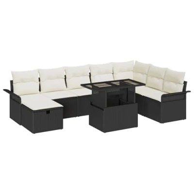 Afbeelding van vidaXL 9 delige Tuin Sofa Set met Kussens Zwart Poly Rattan