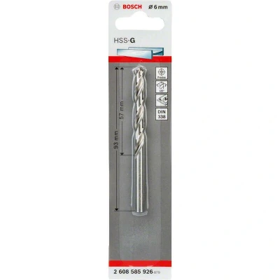 Image de BOSCH 2608585926 foret métallique HSS G, DIN 338, 6 x 57 93 mm