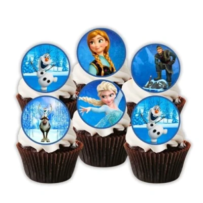 Afbeelding van Set van 24 voorgesneden eetbare cupcake toppers met prinsessenthema Prinses verjaardagsdecoraties Frozen taartdecoraties