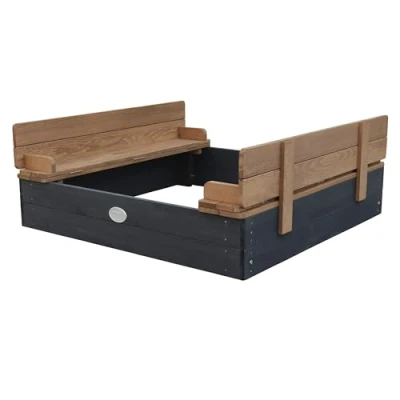 Afbeelding van AXI Ella Houten Zandbak in Antraciet/Bruin Met Zitbankjes en Deksel FSC hout 100x95x20cm voor kinderen