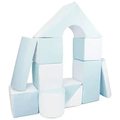 Afbeelding van Velinda Set van 11 schuimblokken voor spel, kleuterscholen, kleuterscholen (kleur: wit, blauw (pastel))