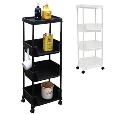 Afbeelding van 2 Opbergwagens met Wielen 35x24x100 Opbergkar voor Keuken Badkammer Trolley