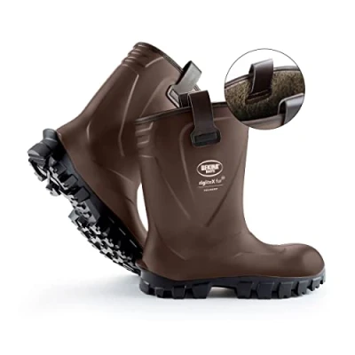 Afbeelding van Halfhoge gevoerde veiligheidslaarzen voor heren en dames met stalen neus zool, antislip, werklaars landbouw industrie, vederlicht, isolerend tot 30 graden, bestand tegen olie, vet chemicaliën, bruin, EU 48