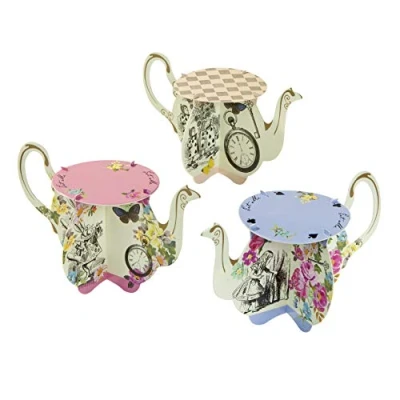 Afbeelding van Talking Tables Set van 6 kleine taarthouders in theevorm, Alice Wonderland, papier, meerkleurig