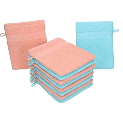 Afbeelding van Betz Palermo Washandjes, 100% katoen, afmetingen 16 x 21 cm, kleur turquoise en abrikoos, 10 stuks