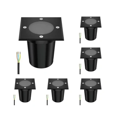 Afbeelding van ledscom.de RELI 6 stuks vloerinbouwlampen voor buiten, IP67, zwart, vierkant, 11 x cm, 1 GU10 max. 15 W, mat