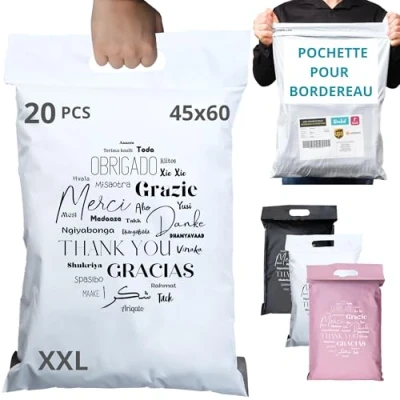 Afbeelding van EMBALLAX 20 Vinted pakketten XXL met insteekvak GROOT FORMAAT 60 x 45 cm ondoorzichtig/ultrabestendig/waterdicht Kunststof verzendenvelop Kleding &amp; karton Verzendzak/tas Bedankt