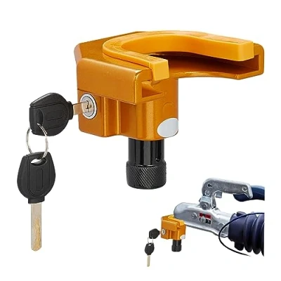 Afbeelding van Relaxdays Aanhangerslot met 2 sleutels, voor auto, caravan, paardenaanhanger, oranje/zwart