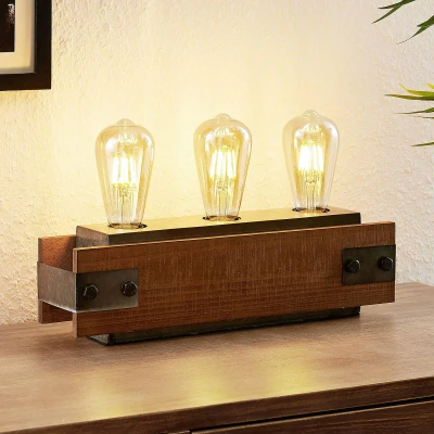 Afbeelding van Lindby tafellamp 3lichts metaal, hout H: 11 cm E27 hout, zwart