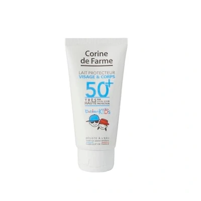 Afbeelding van Corine de Farme Babies &amp; Kids SPF50+ beschermende melk voor baby&#039;s en kinderen, zeer hoge UVA UVB bescherming, met monoï Tahiti, geurvrij, reisgrootte 50 ml