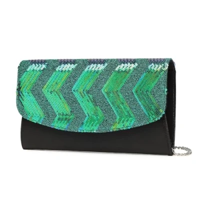 Afbeelding van Miss Lulu Mini schoudertas voor dames, met koppelingsketting, schoudertas, avond, glanzende pailletten, Zwart en Groen