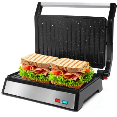 Afbeelding van Aigostar Hett Contactgrill Panini Grill met Antiaanbaklaag voor 2 personen Verticaal opbergbaar 1500W RVS/Zwart