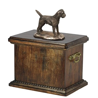 Afbeelding van Elegante urn hond voor Border Terrier met beeldje in klassieke stijl