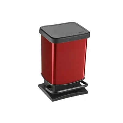 Afbeelding van ROTHO pedaalemmer PASO 20 liter vierkant rood metallic Prullenbak voor eenvoudige afvalverwijdering