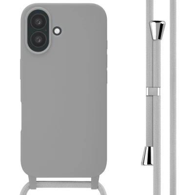 Afbeelding van imoshion hoesje Geschikt voor iPhone 16 met koord Siliconen Lichtgrijs