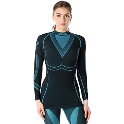 Afbeelding van Ladeheid Thermoshirt Thermo ondergoed Dames Thermokleding Longsleeve Zwart/Turquoise S LA LA40 WOMEN Top