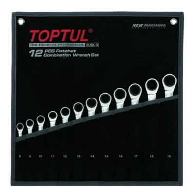 Afbeelding van TOPTUL GPAQ1202 Set ratelringsteeksleutels Met ratelfunctie 8, 9, 10, 11, 12, 3, 14, 15, 16, 17, 18, 19 Chroom vanadium staal