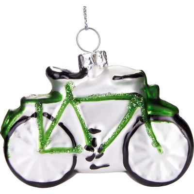 Afbeelding van BRUBAKER Fiets Groen Handbeschilderde Kerstbal van Glas Handgeblazen Kerstboomversieringen Figuren Grappige Decoratieve Hangers Boombal 7 cm
