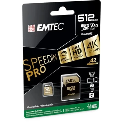 Image de EMTEC SpeedIN&#039; PRO Carte mémoire flash (adaptateur SD inclus(e)) 512 Go A2 / Video Class V30 UHS I U3 Class10 670x microSDXC