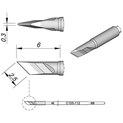 Afbeelding van JBC Tools C105112 soldeerpunt Mesvorm, recht Grootte 0.3 mm Lengte soldeerpunt: 6 Inhoud: 1 stuk(s)