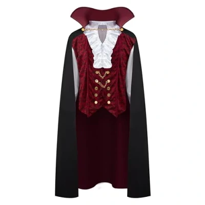 Afbeelding van Spooktacular Creations Luxe griezelig middeleeuws vampierkostuum voor heren, Renaissance, rollenspel, cosplay, maat XXL, rood