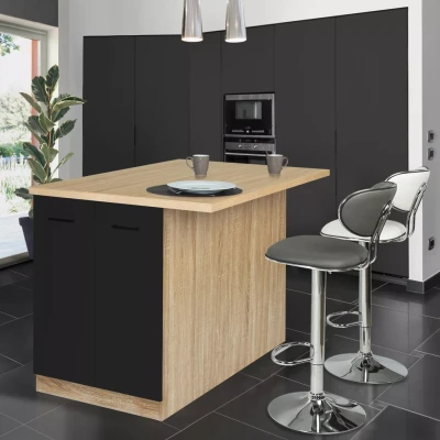 Image de Ilot central IVO 120 cm bois façon hêtre portes noires avec plan de travail