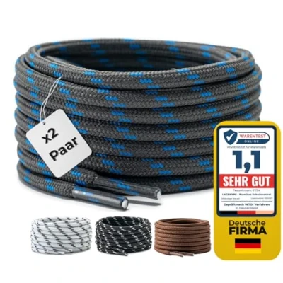 Afbeelding van LaceHype 2 paar ronde veters diameter 4,5 mm voor laarzen, werkschoenen, outdoor sportschoenen reserveveters van polyester scheurvast donkergrijs/blauw 140