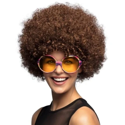Afbeelding van Boland Pruik Groove Bruin Afro Kort Unisex Danser/danseres 70&#039;s, 80&#039;s &amp; 90&#039;s Disco