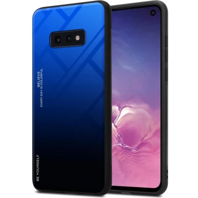 Afbeelding van Cadorabo Hoesje geschikt voor Samsung Galaxy S10e in BLAUW ZWART Tweekleurige beschermhoes van TPU silicone Case Cover en achterzijde gehard glas