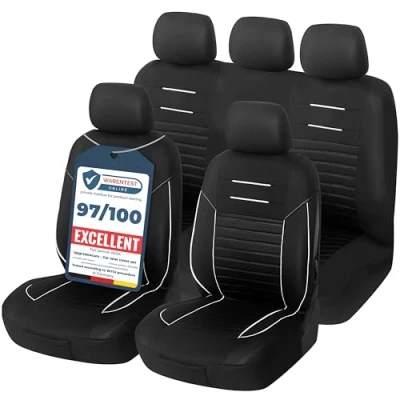 Afbeelding van Upgrade4cars autostoelhoezen, universele beschermhoezen voor en achterbank, autostoelhoes, zwart wit, autoaccessoires