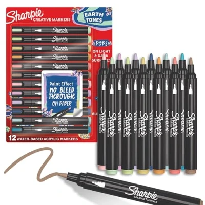 Afbeelding van Sharpie Creatieve Marker Acrylverf Stiften Aardetinten Waterbasis Verfmarkers Vlekt Niet, Schrijft op de Meeste Oppervlakken Kogelpunt School &amp; Studiebenodigdheden Diverse Kleuren 12 Stuks