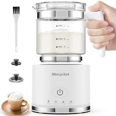 Afbeelding van Morpilot Elektrische melkopschuimer, 4 in 1, grote capaciteit, 500 ml, 600 W, melkvorst, van glas met warme en koude melkschuim melk, verdeelde melkopschuimer voor cappuccino macchiato