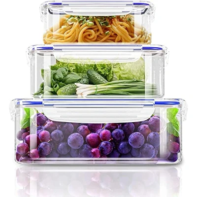 Afbeelding van KICHLY Lot de 6 récipients hermétiques en plastique avec couvercles pour cuisine, garde manger, réfrigérateur Anti fuite (bleu)