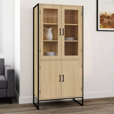 Image de Vitrine buffet haut H. 176 cm vaisselier DETROIT 4 portes design industriel