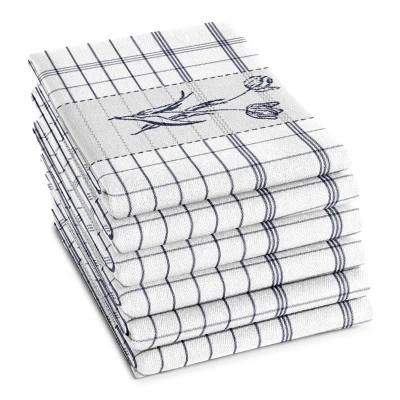 Afbeelding van DDDDD Lisse 6x Theedoek Set van 6 stuks Katoen Tulpenprint 60x65 cm Jacquard geweven Blauw