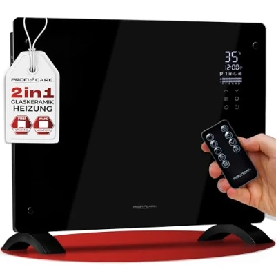 Afbeelding van ProfiCare® PC GKH 3118 Elektrische verwarming met glazen voorkant en X vormig verwarmingselement, ook geschikt voor wandmontage, stille verwarming, 0 dB, montage