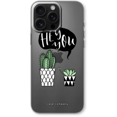 Afbeelding van Case Company® hoesje geschikt voor iPhone 16 Pro Max Hey you cactus Soft Cover Telefoonhoesje Bescherming aan alle Kanten en Schermrand